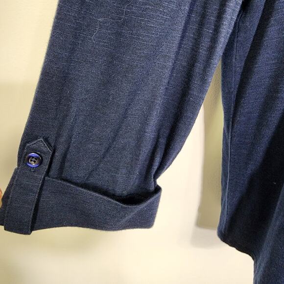 Chico's Womens Top Knit Button 3/4 Tab Sleeve Blue Pockets Collared Size 2 Large - Picture 6 of 10
